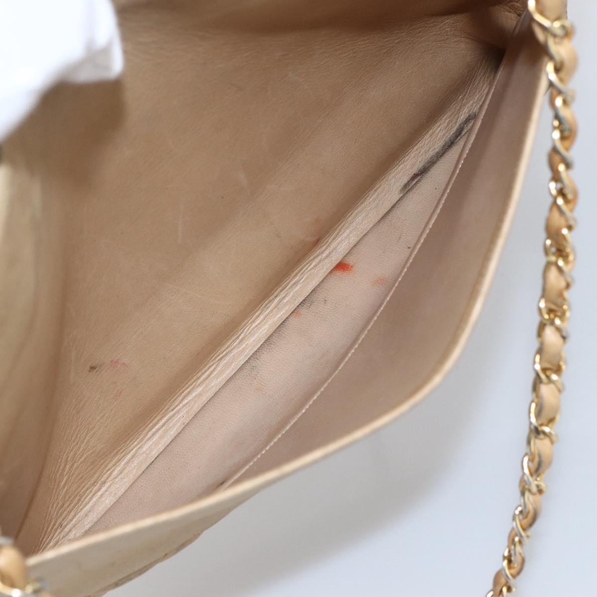 CHANEL Matelasse Chain Shoulder Bag Lamb Skin Beige Gold CC Auth 172997