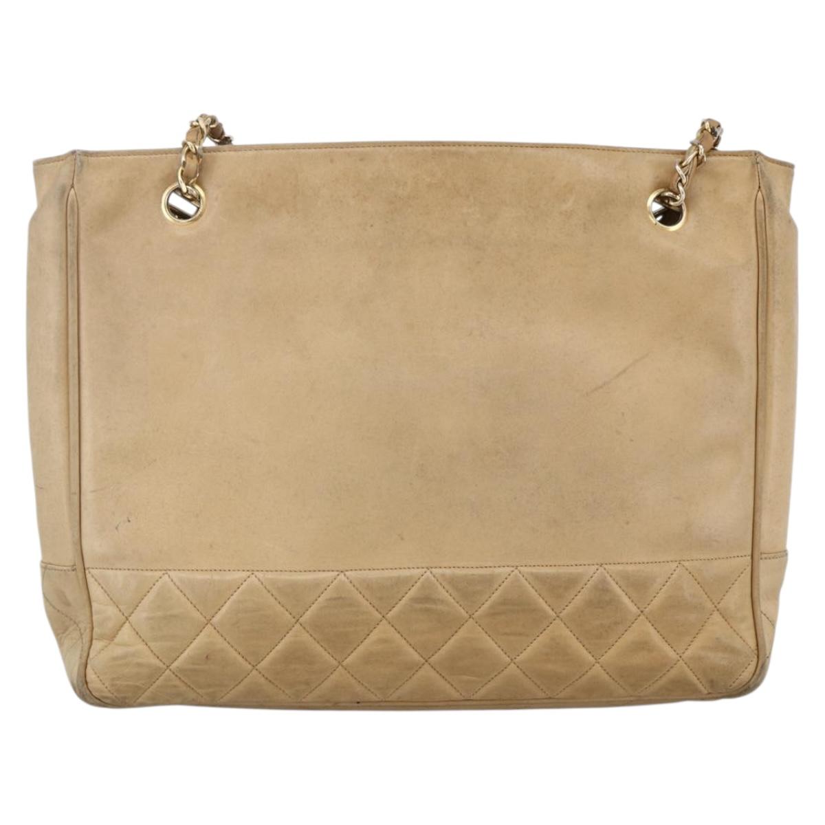 CHANEL Matelasse Chain Shoulder Bag Lamb Skin Beige Gold CC Auth 172997