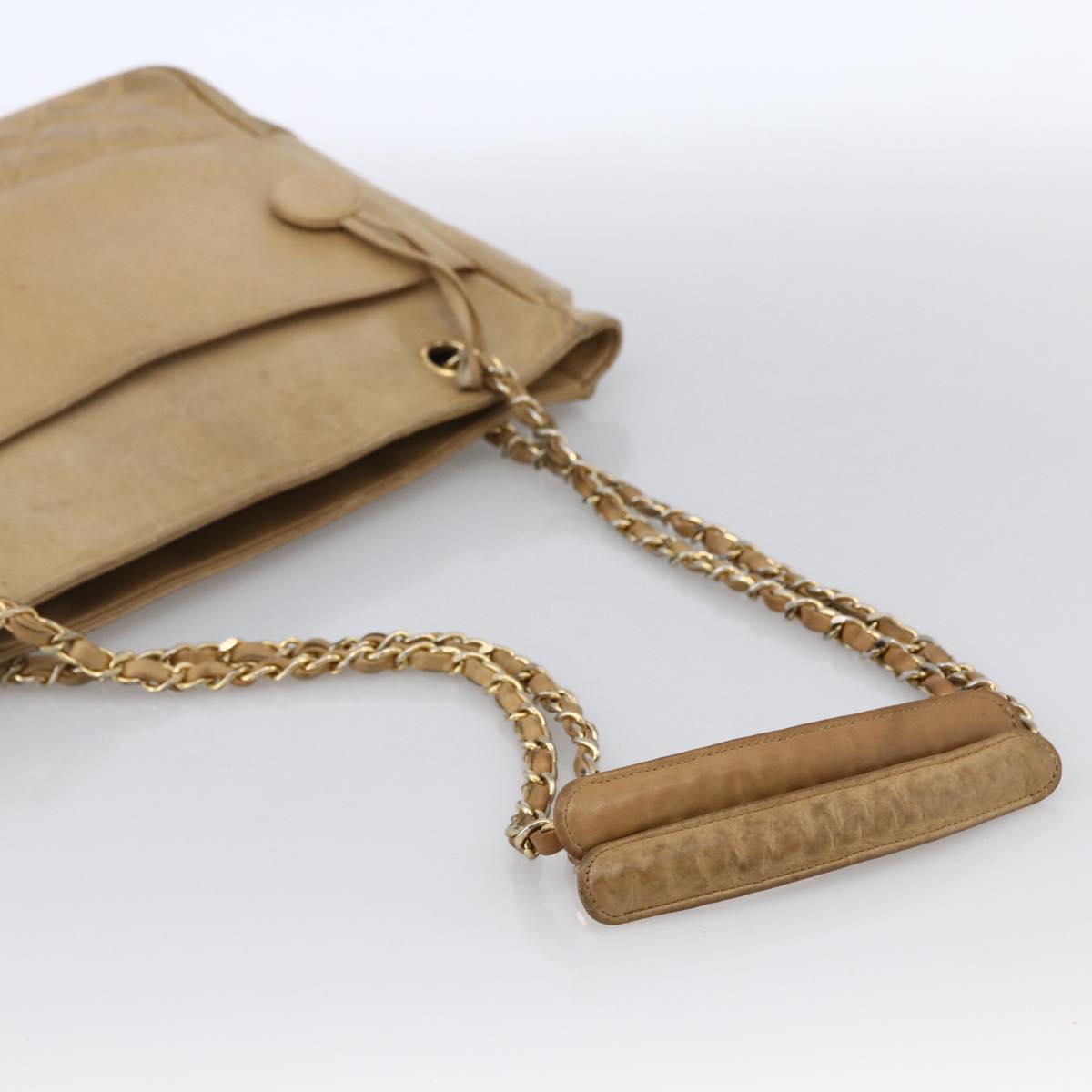 CHANEL Matelasse Chain Shoulder Bag Lamb Skin Beige Gold CC Auth 172997