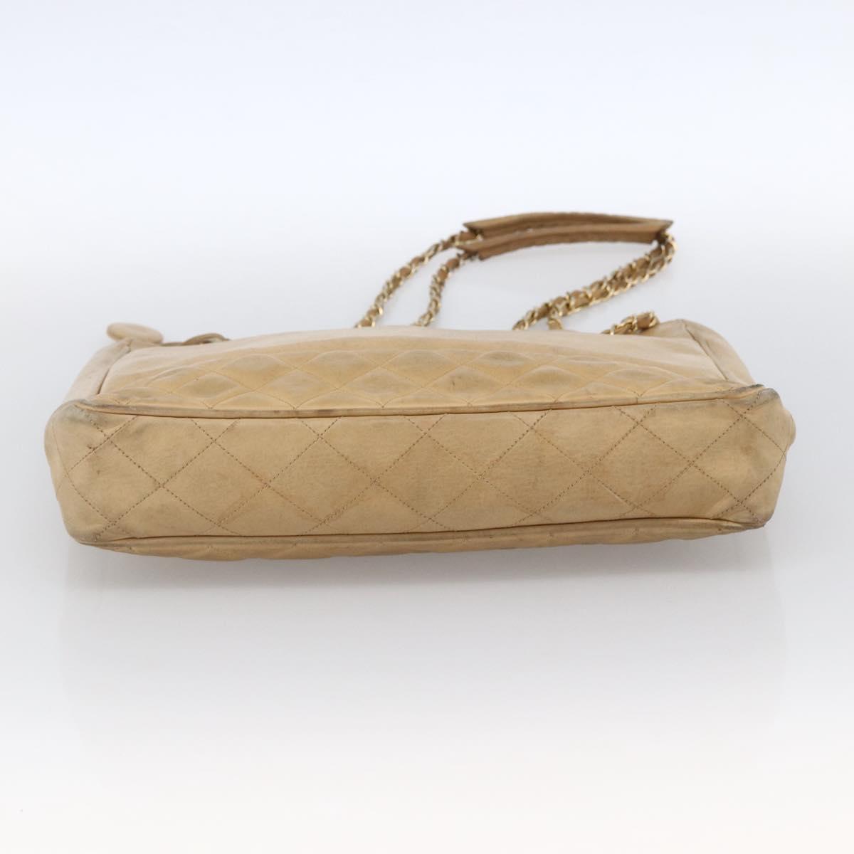CHANEL Matelasse Chain Shoulder Bag Lamb Skin Beige Gold CC Auth 172997
