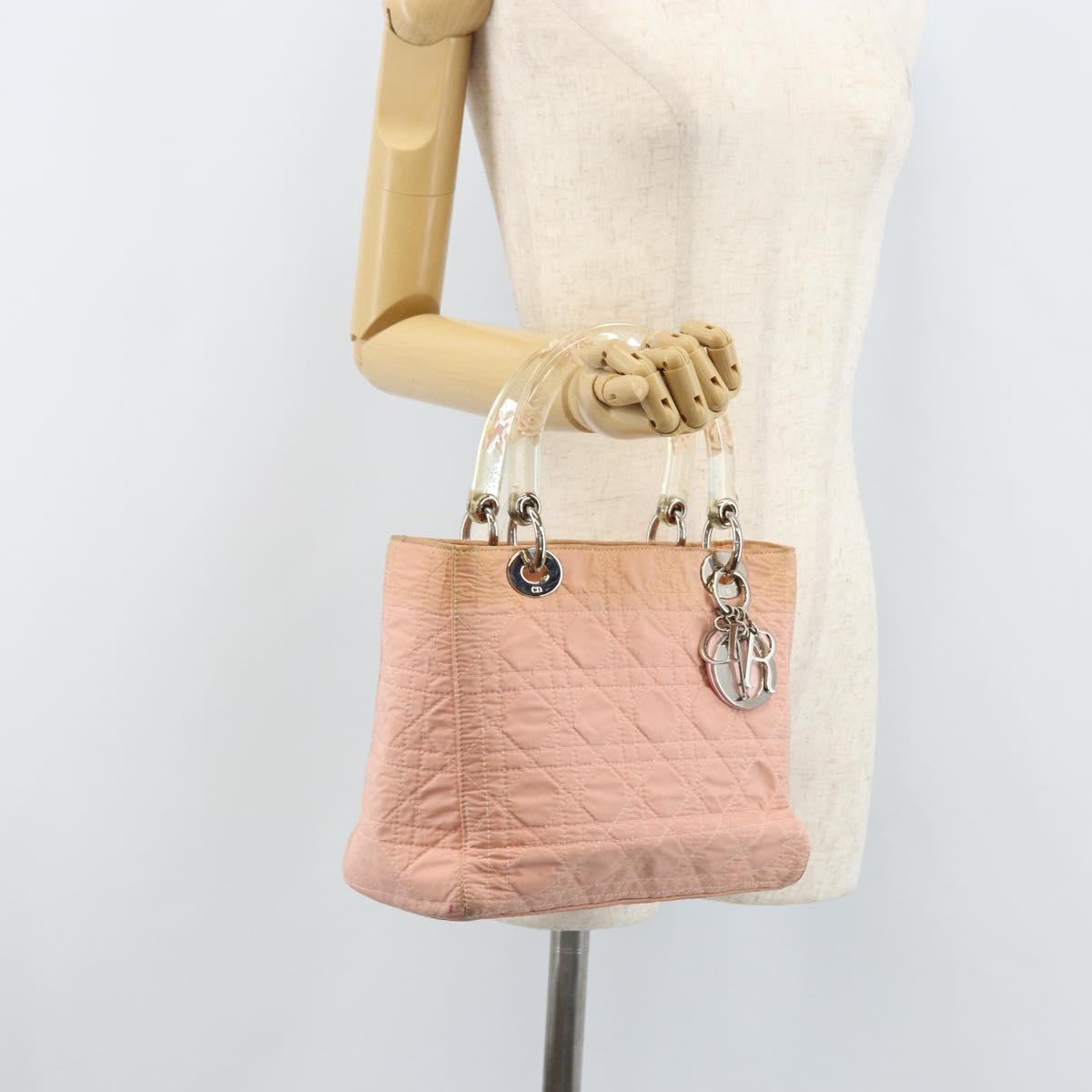 Christian Dior Lady Dior Hand Bag Nylon Pink Silver Auth 173001