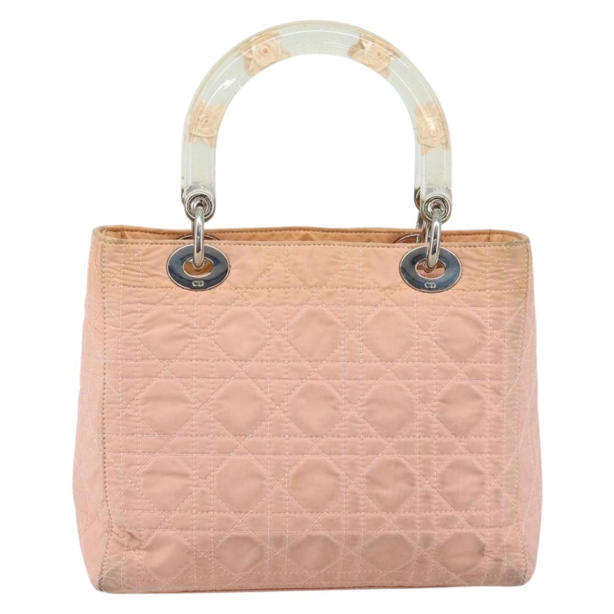 Christian Dior Lady Dior Hand Bag Nylon Pink Silver Auth 173001