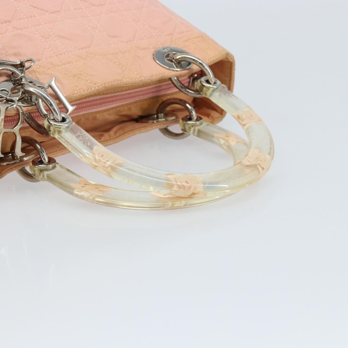 Christian Dior Lady Dior Hand Bag Nylon Pink Silver Auth 173001