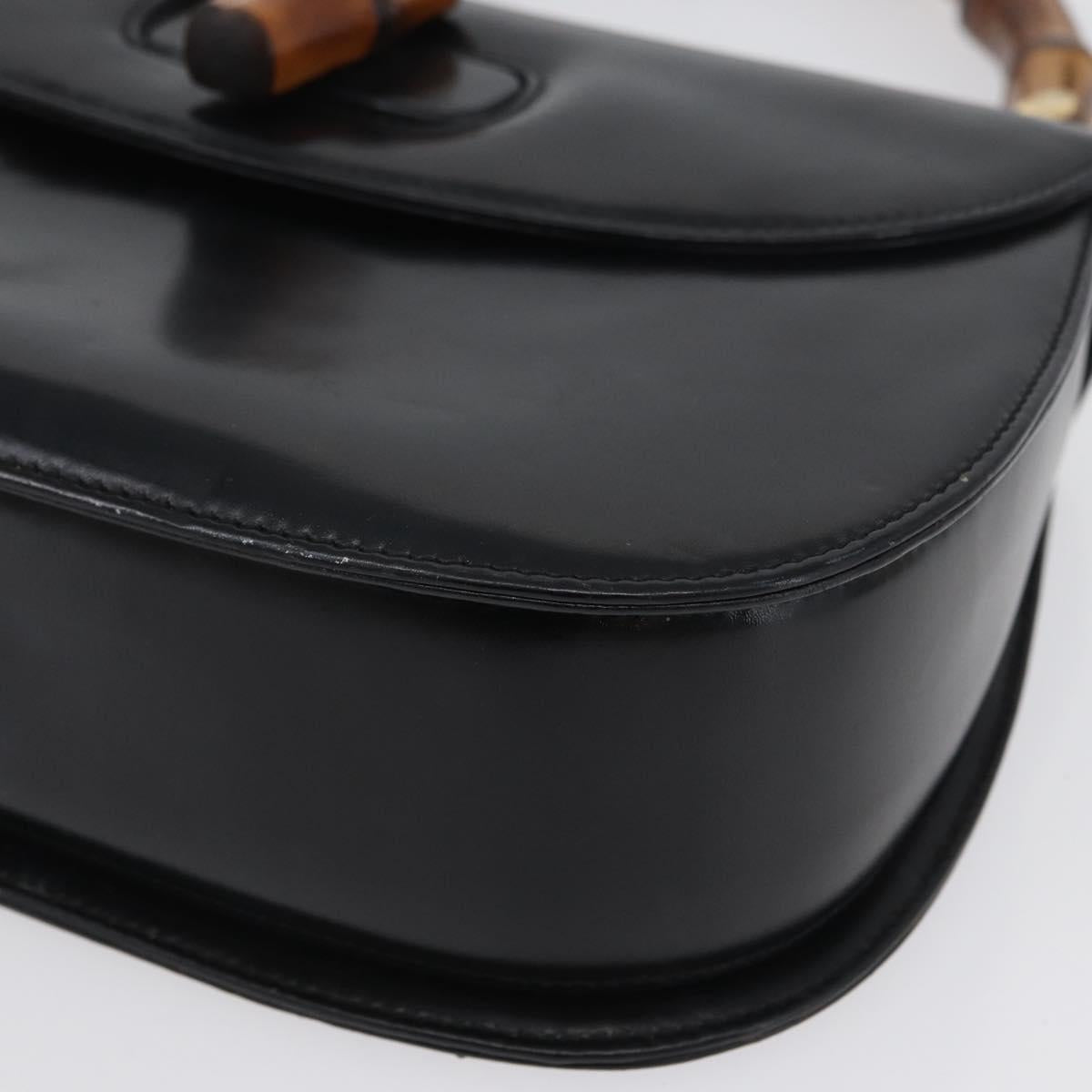 GUCCI Bamboo Hand Bag Leather Black Gold 000 1781 0633 Auth 173021