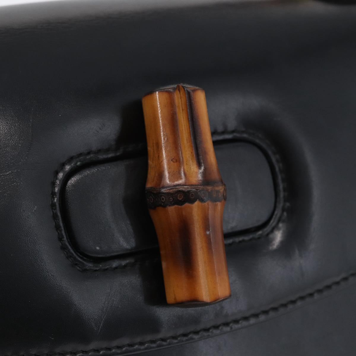GUCCI Bamboo Hand Bag Leather Black Gold 000 1781 0633 Auth 173021