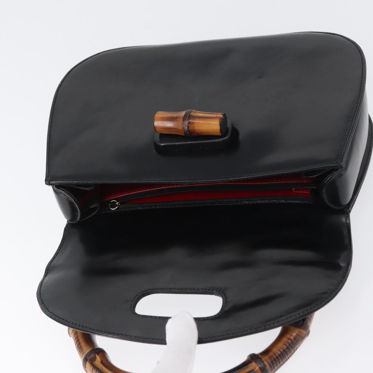 GUCCI Bamboo Hand Bag Leather Black Gold 000 1781 0633 Auth 173021