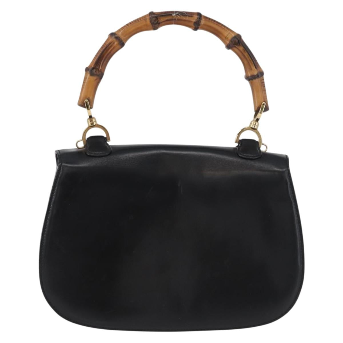 GUCCI Bamboo Hand Bag Leather Black Gold 000 1781 0633 Auth 173021
