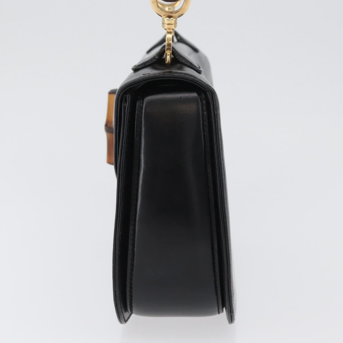 GUCCI Bamboo Hand Bag Leather Black Gold 000 1781 0633 Auth 173021