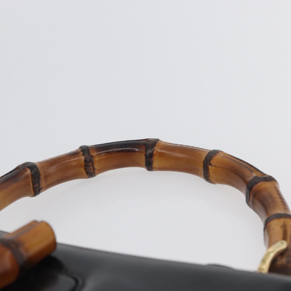 GUCCI Bamboo Hand Bag Leather Black Gold 000 1781 0633 Auth 173021
