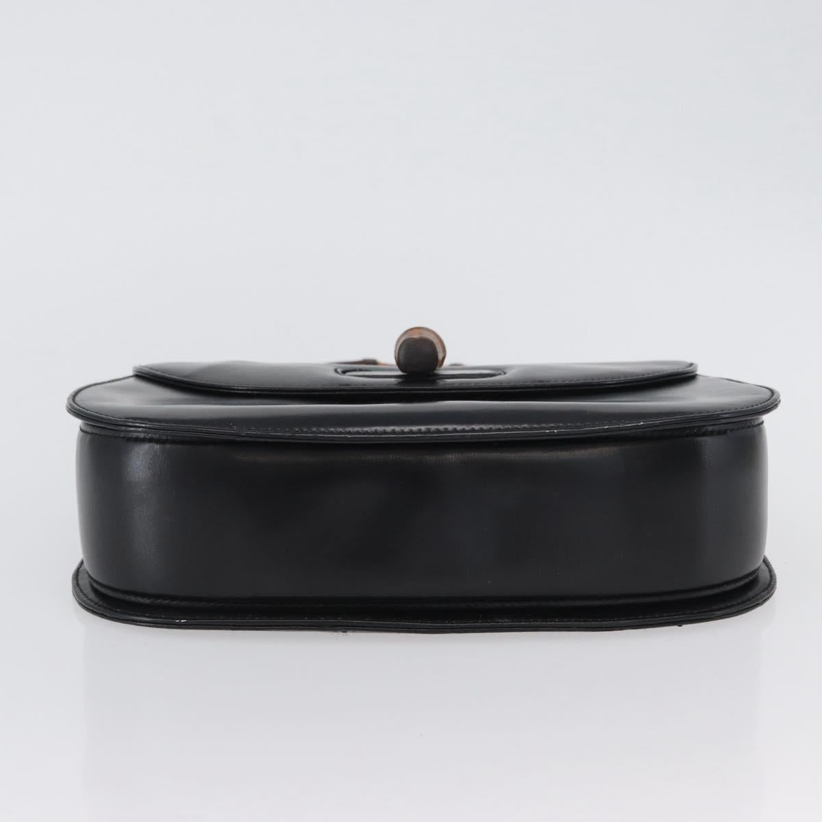 GUCCI Bamboo Hand Bag Leather Black Gold 000 1781 0633 Auth 173021