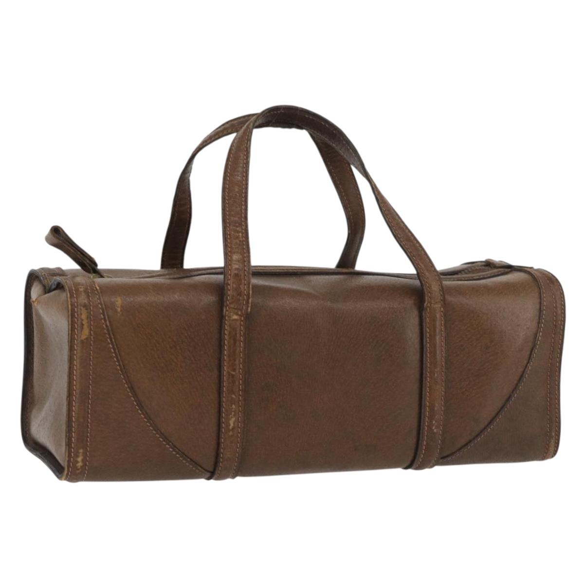 GUCCI Hand Bag Leather Brown Auth 173031