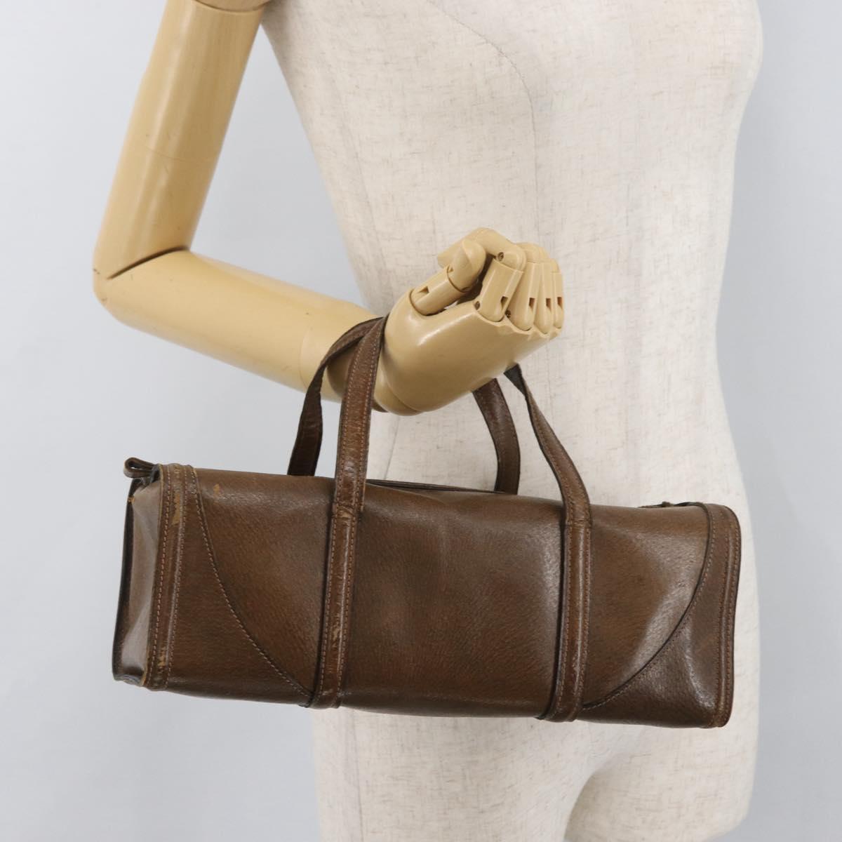 GUCCI Hand Bag Leather Brown Auth 173031