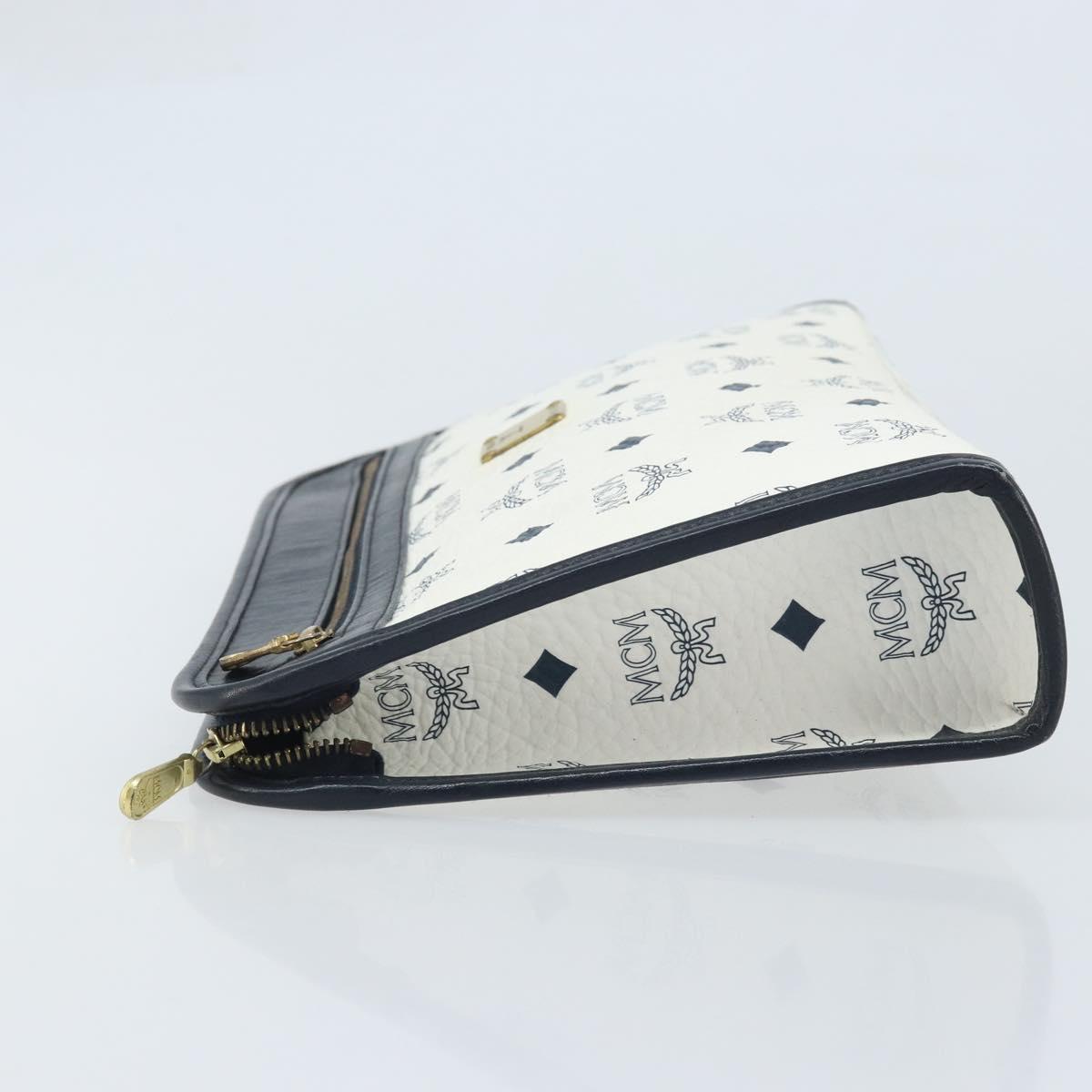 MCM Logogram Vicetos Clutch Bag PVC Leather White Gold Auth 173032A