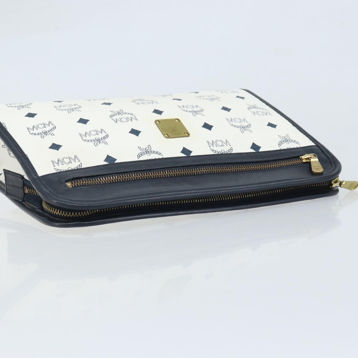 MCM Logogram Vicetos Clutch Bag PVC Leather White Gold Auth 173032A