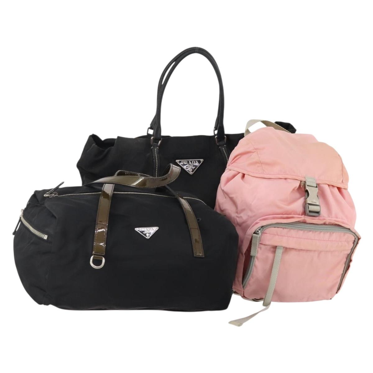 PRADA Shoulder Bag Nylon 3 Set Black Pink Auth 173043