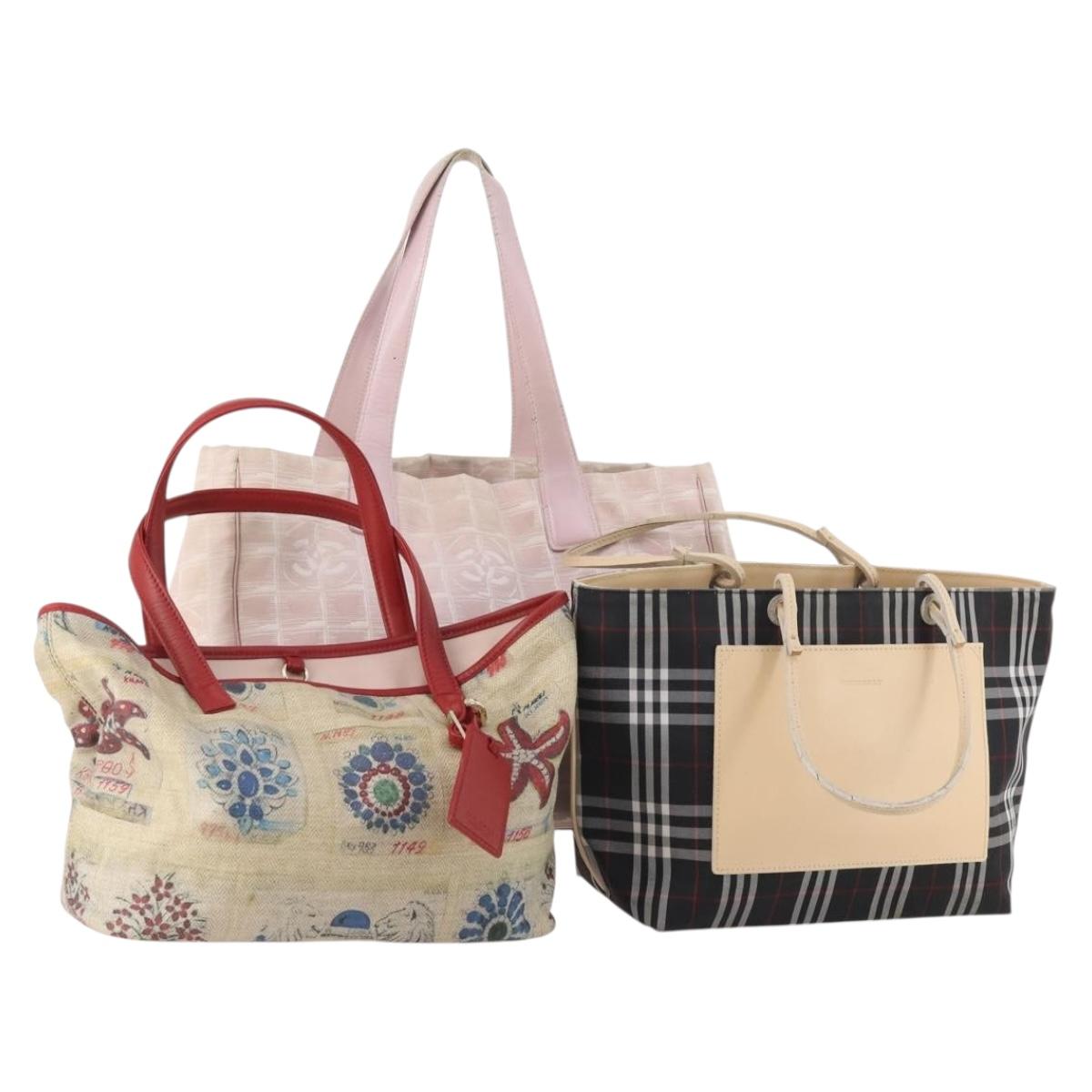 CHANEL Burberry Bulgari Tote Bag Nylon PVC 3 Set Black Beige pink CC Auth 173047