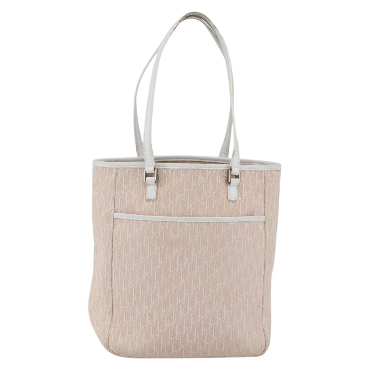 Christian Dior Trotter Canvas Tote Bag Pink Silver Auth 173100
