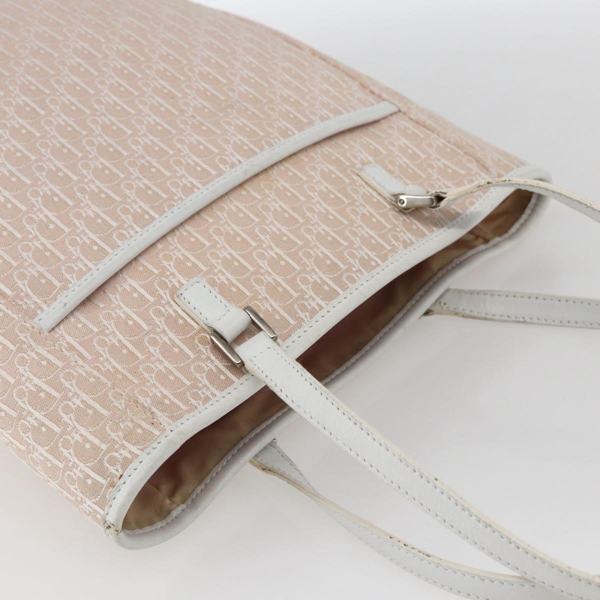Christian Dior Trotter Canvas Tote Bag Pink Silver Auth 173100