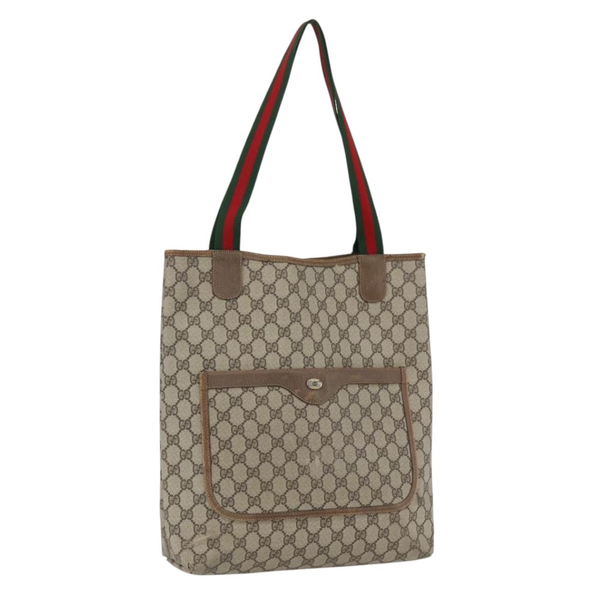 GUCCI GG Supreme Web Sherry Line Tote Bag PVC Beige 39 02 003 Auth 173103