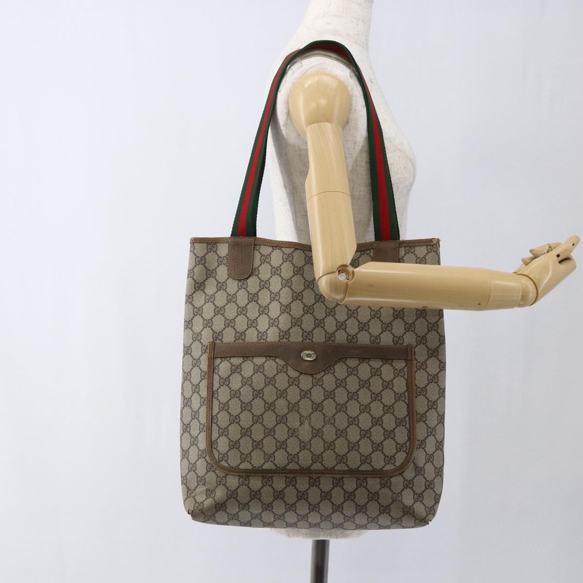 GUCCI GG Supreme Web Sherry Line Tote Bag PVC Beige 39 02 003 Auth 173103