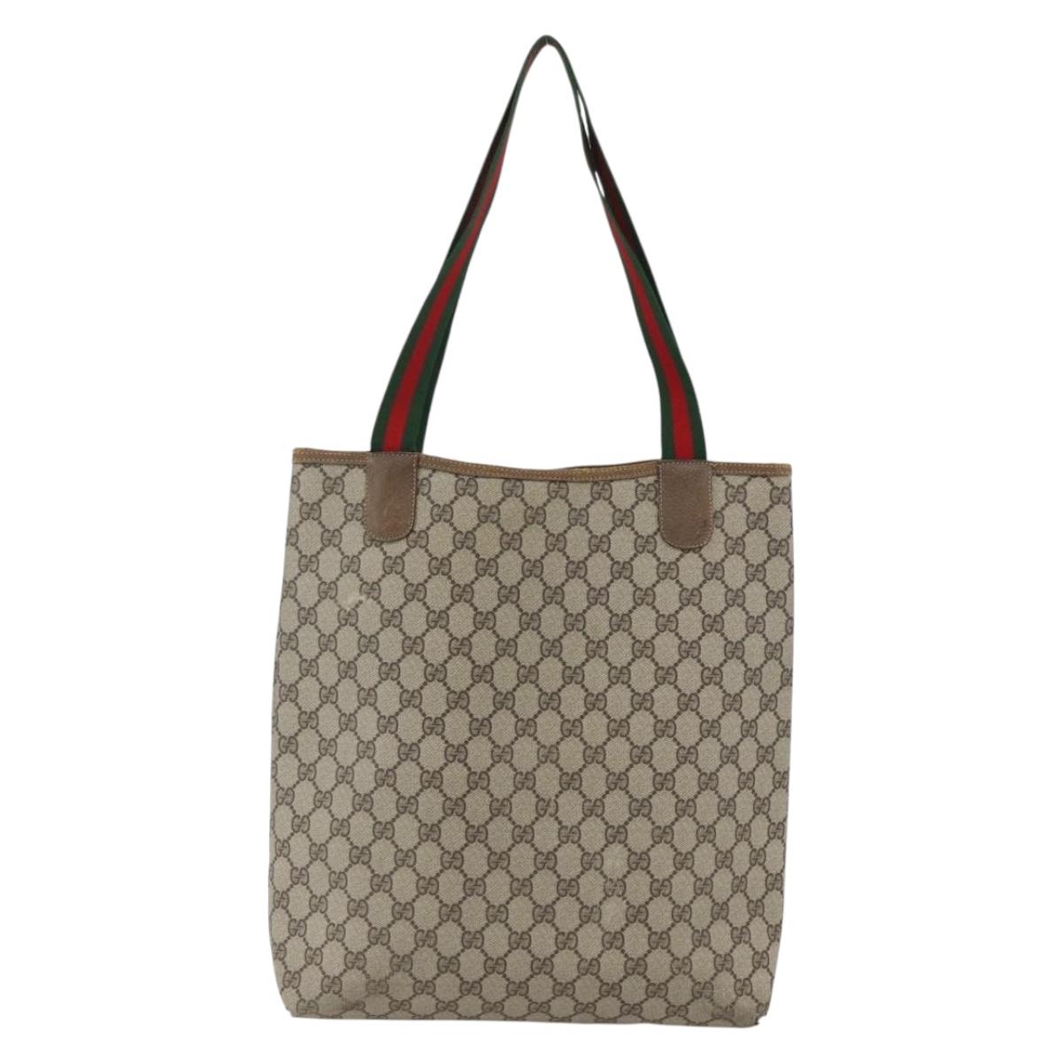 GUCCI GG Supreme Web Sherry Line Tote Bag PVC Beige 39 02 003 Auth 173103