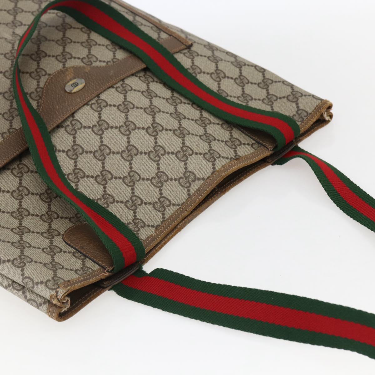 GUCCI GG Supreme Web Sherry Line Tote Bag PVC Beige 39 02 003 Auth 173103