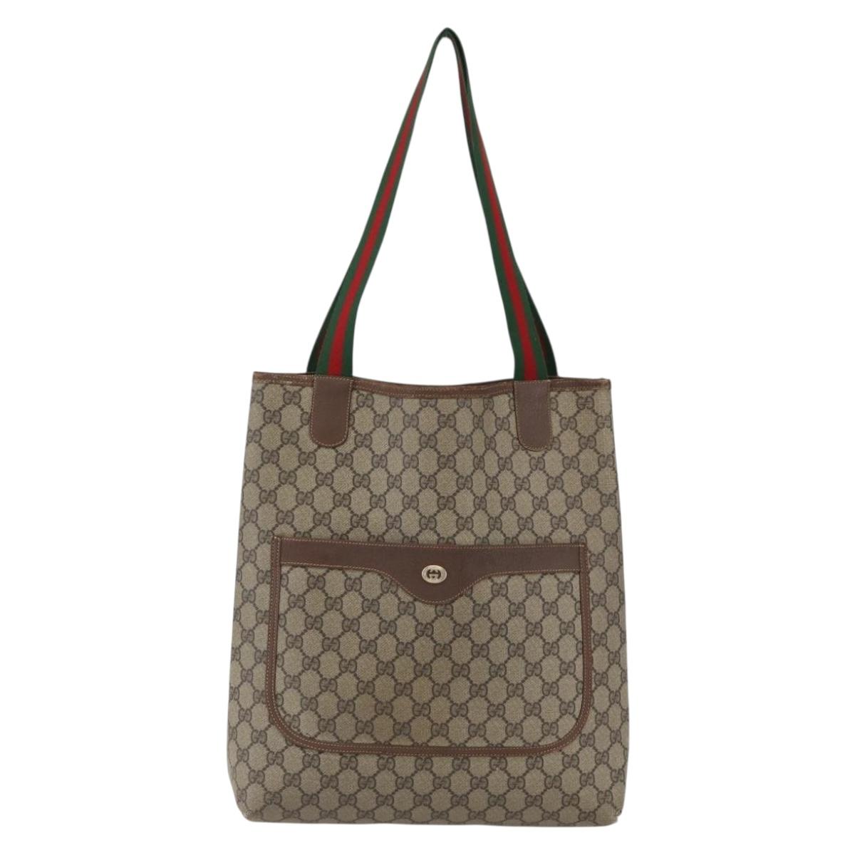 GUCCI GG Supreme Web Sherry Line Tote Bag PVC Beige 39 02 003 Auth 173109