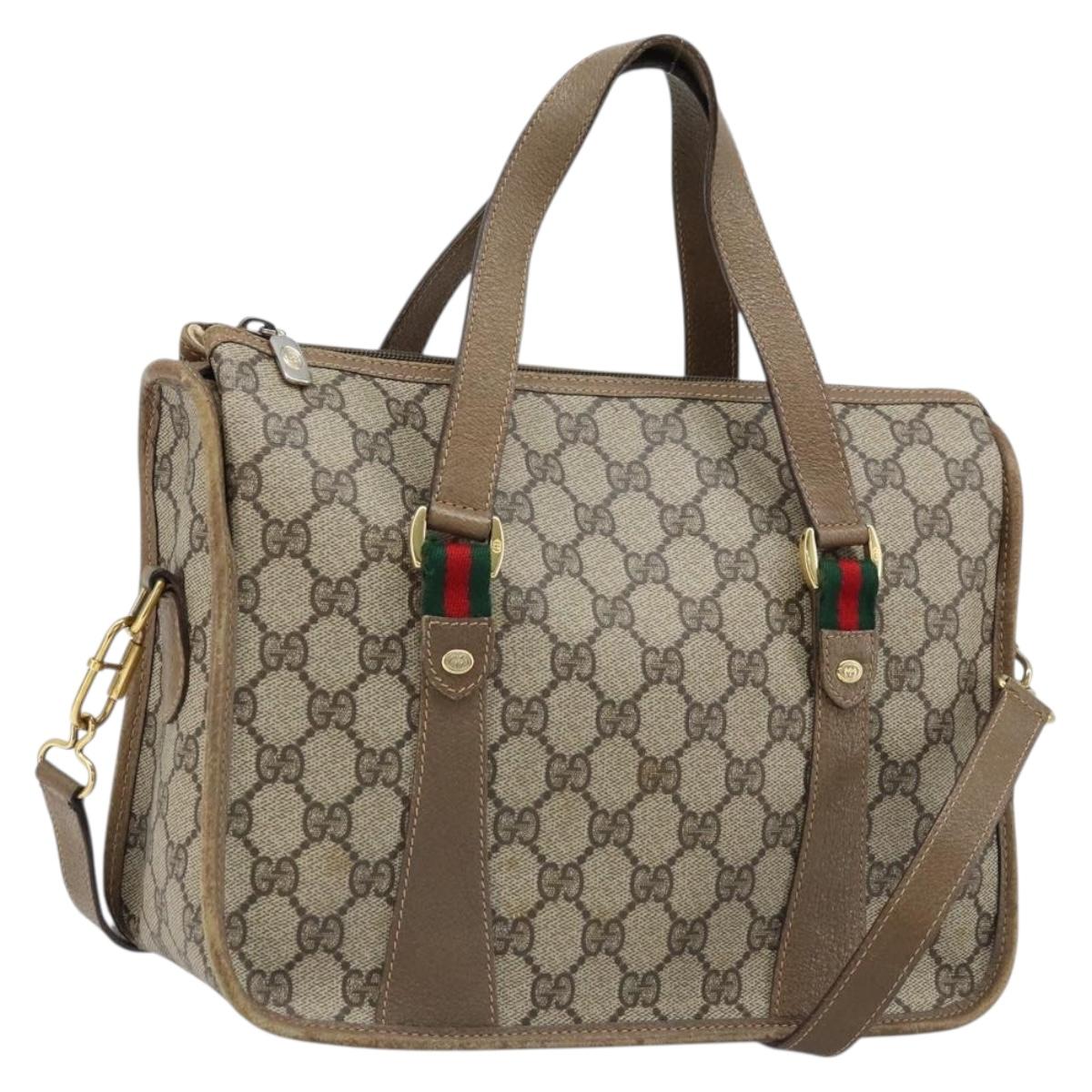 GUCCI GG Supreme Web Sherry Line Bag PVC 2way Beige Gold 41 02 039 Auth 173119