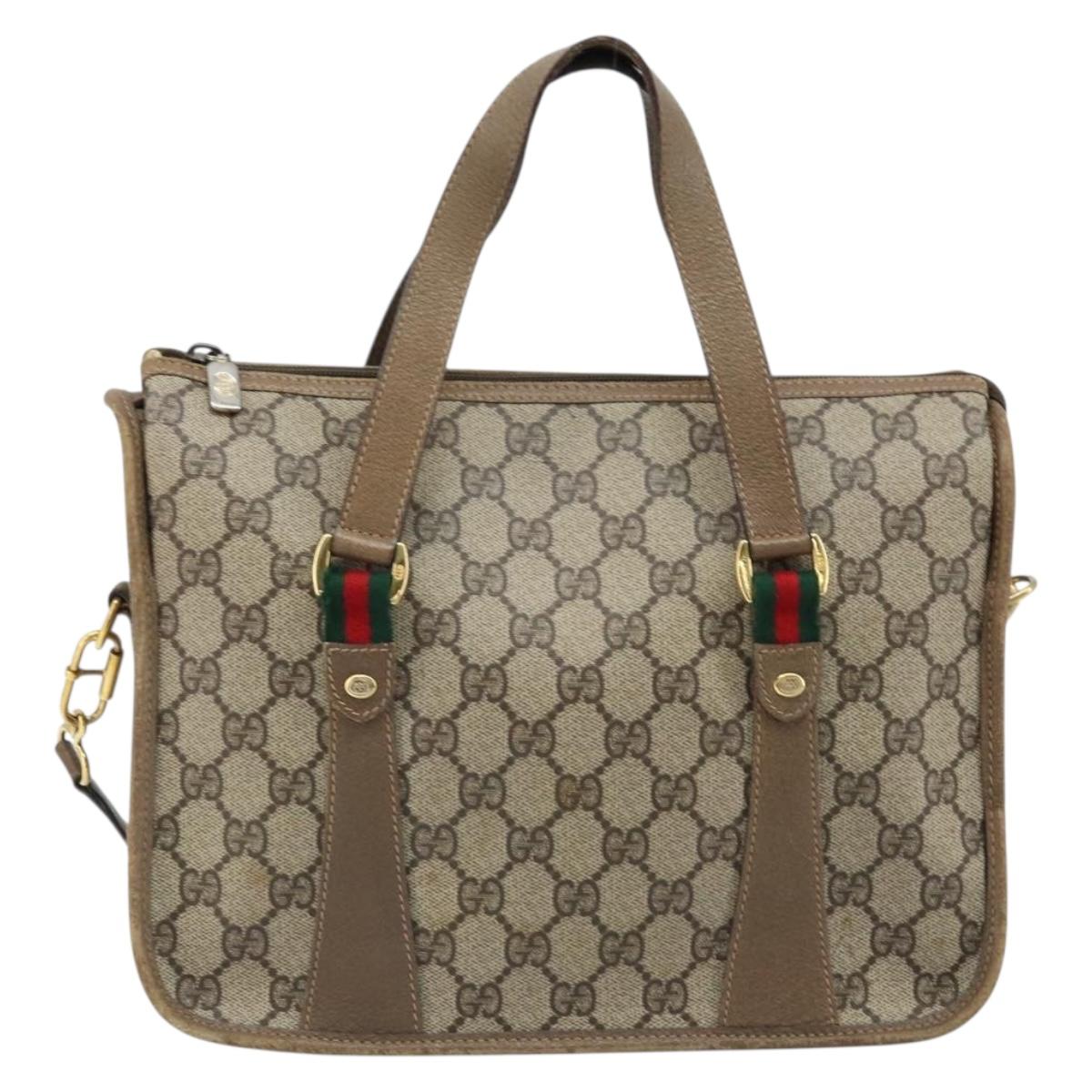 GUCCI GG Supreme Web Sherry Line Bag PVC 2way Beige Gold 41 02 039 Auth 173119