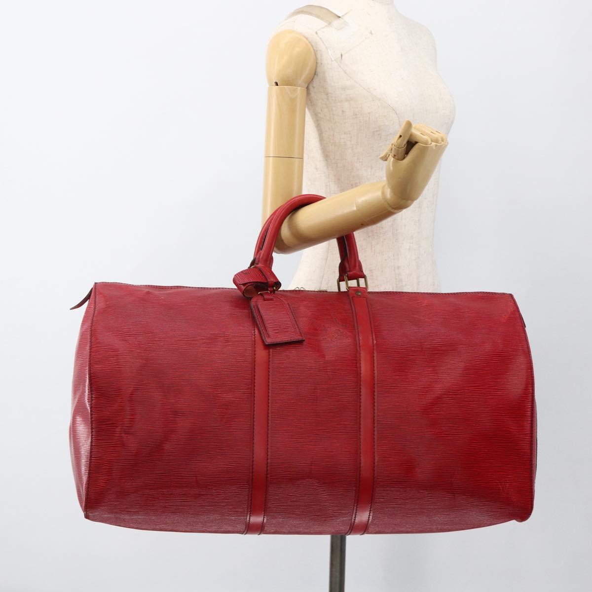 LOUIS VUITTON Epi Keepall 55 Boston Bag Red M42957 LV Auth 173121