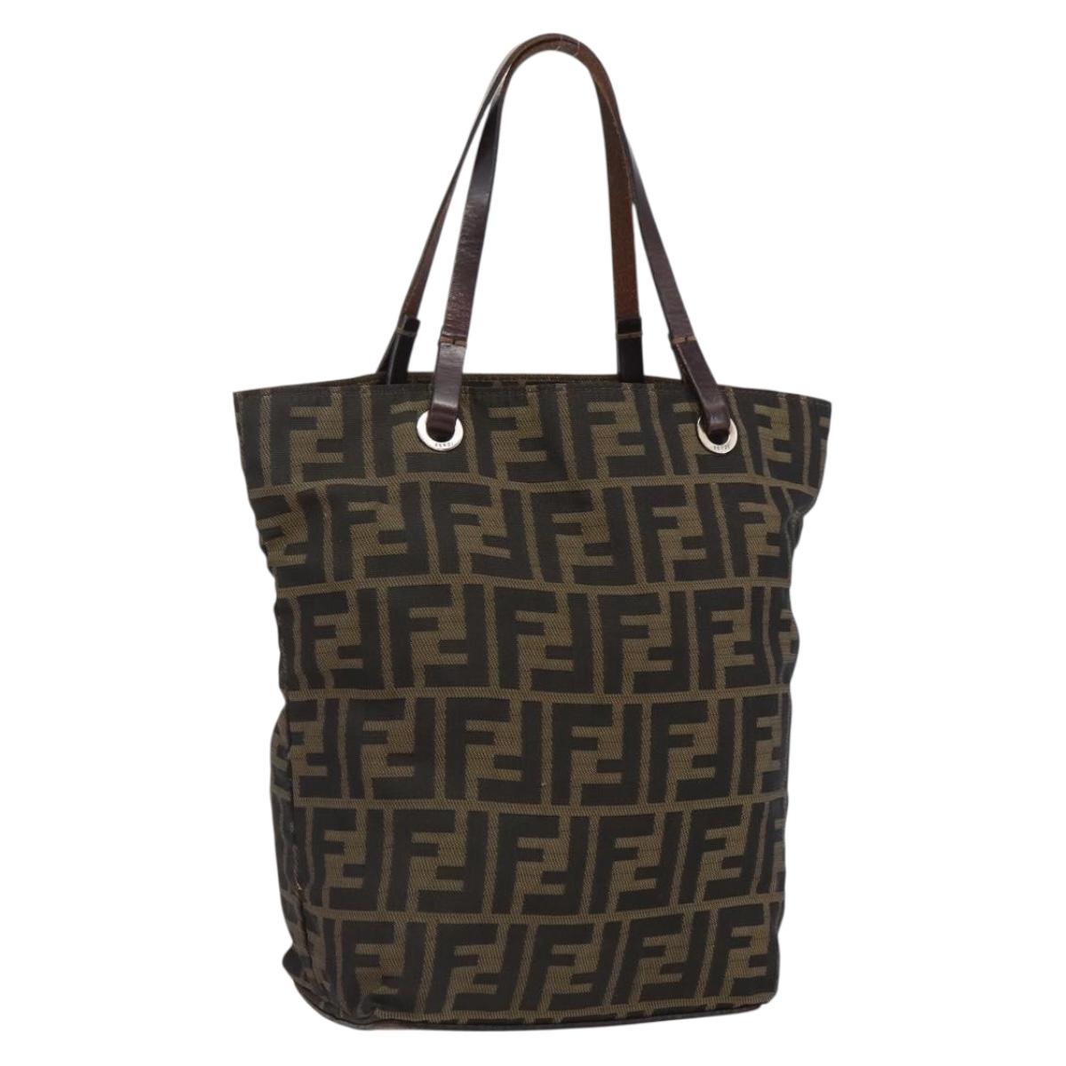 FENDI Zucca Canvas Hand Bag Brown Black Auth 173123