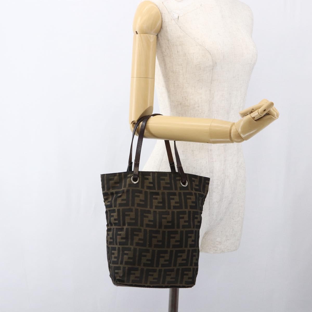 FENDI Zucca Canvas Hand Bag Brown Black Auth 173123