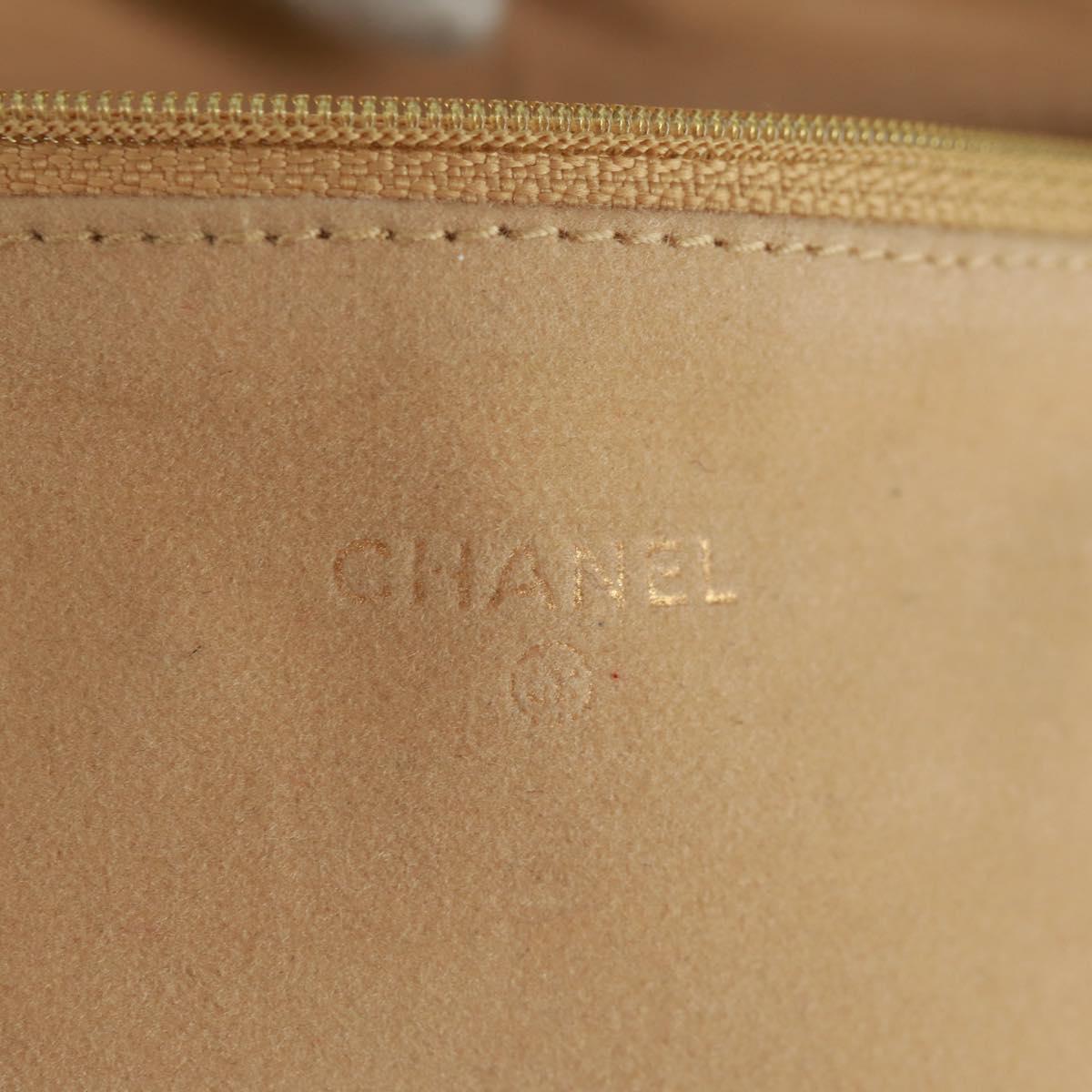 CHANEL Bicolore Accessory Pouch Leather Beige CC Auth 173133V