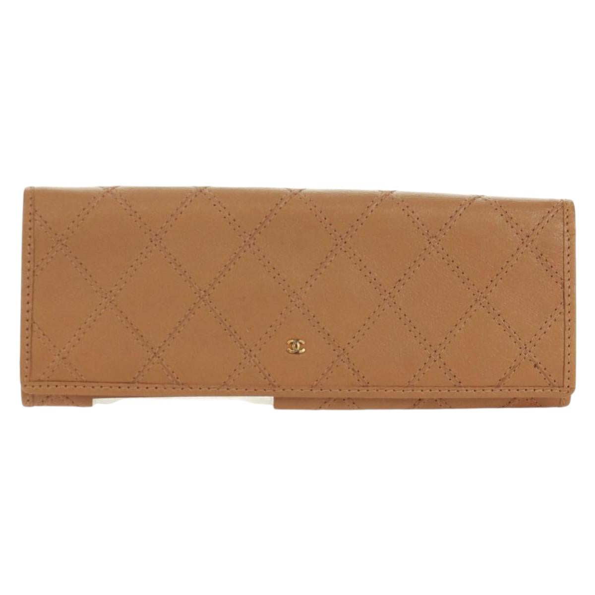 CHANEL Bicolore Accessory Pouch Leather Beige CC Auth 173133V
