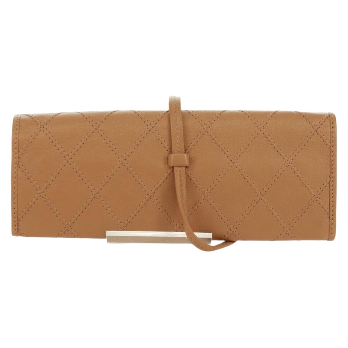 CHANEL Bicolore Accessory Pouch Leather Beige CC Auth 173133V
