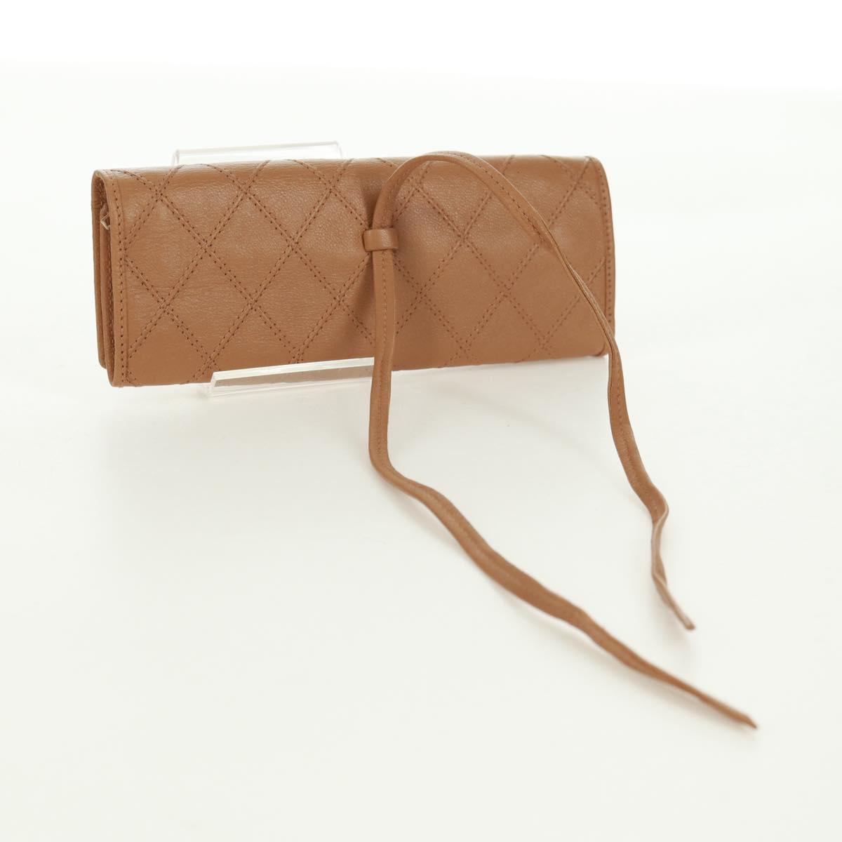 CHANEL Bicolore Accessory Pouch Leather Beige CC Auth 173133V