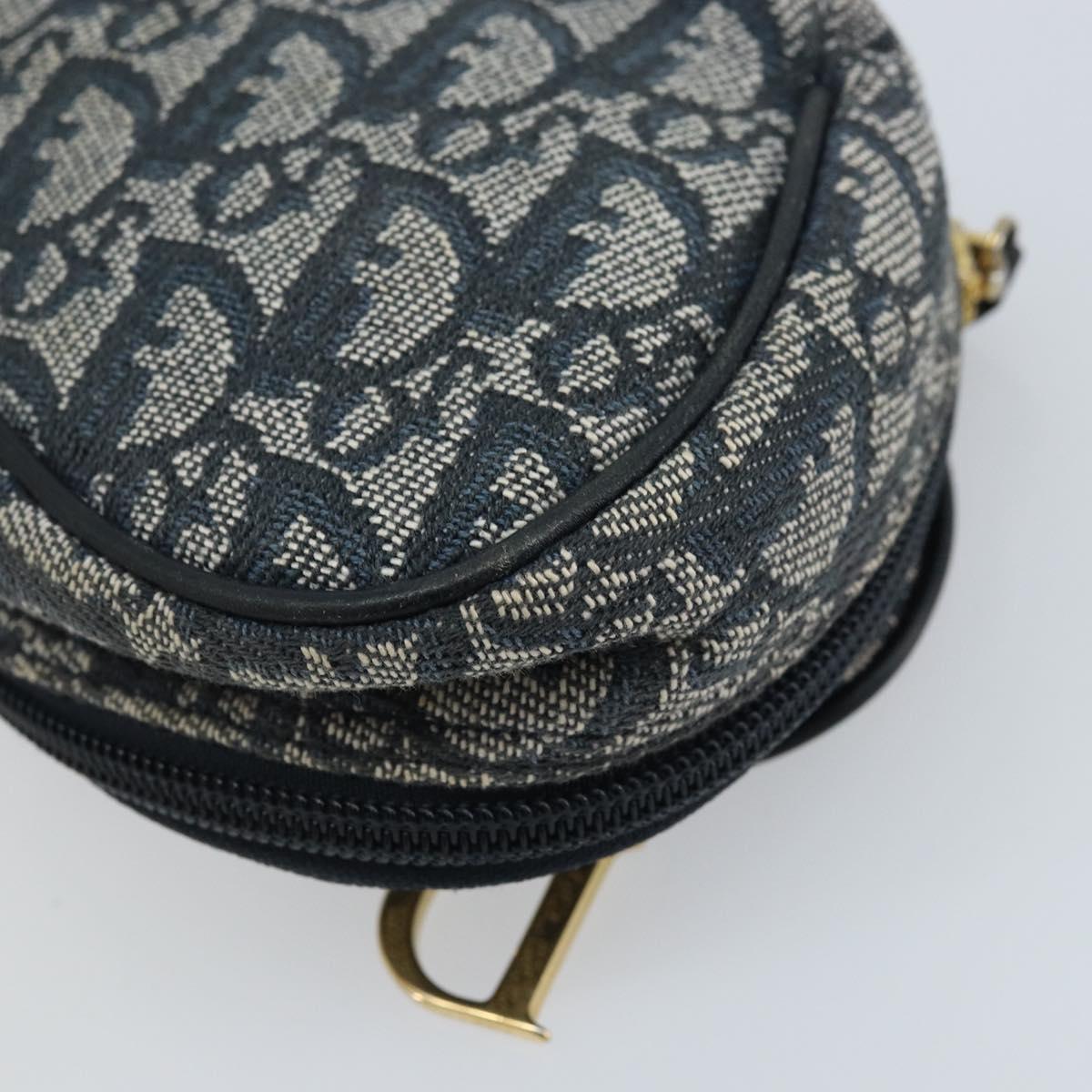 Christian Dior Trotter Canvas Saddle Pouch Navy Gold Auth 173140