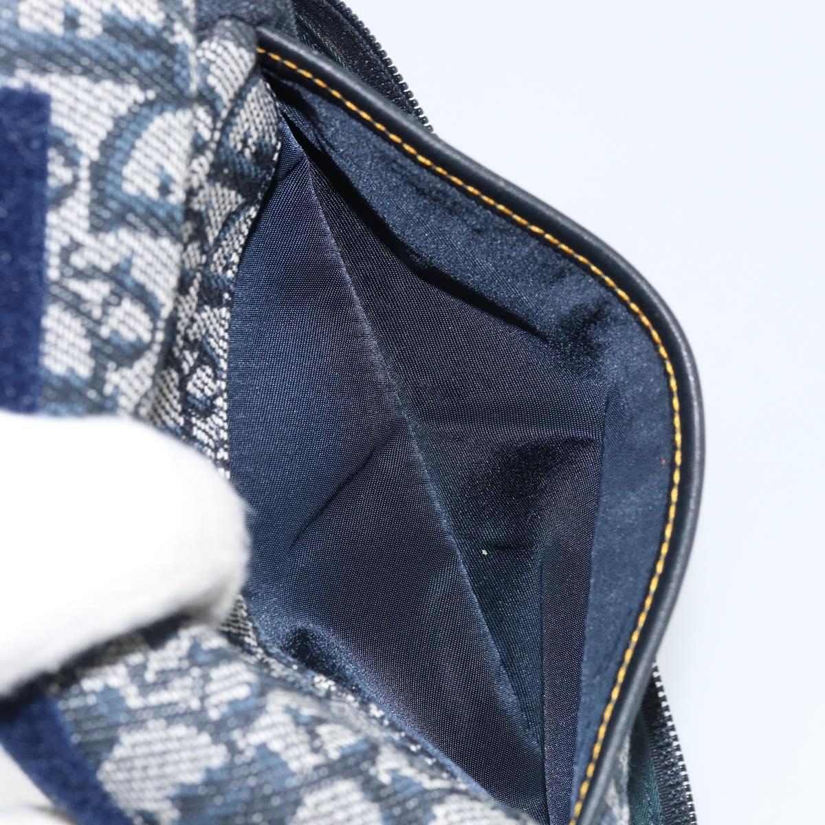 Christian Dior Trotter Canvas Saddle Pouch Navy Gold Auth 173140