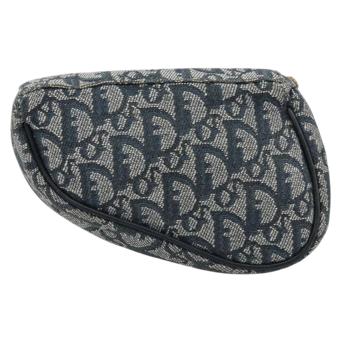 Christian Dior Trotter Canvas Saddle Pouch Navy Gold Auth 173140