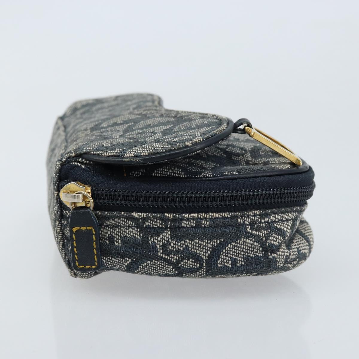 Christian Dior Trotter Canvas Saddle Pouch Navy Gold Auth 173140
