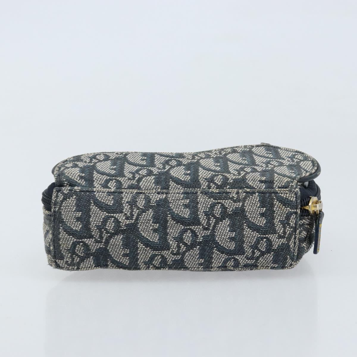 Christian Dior Trotter Canvas Saddle Pouch Navy Gold Auth 173140