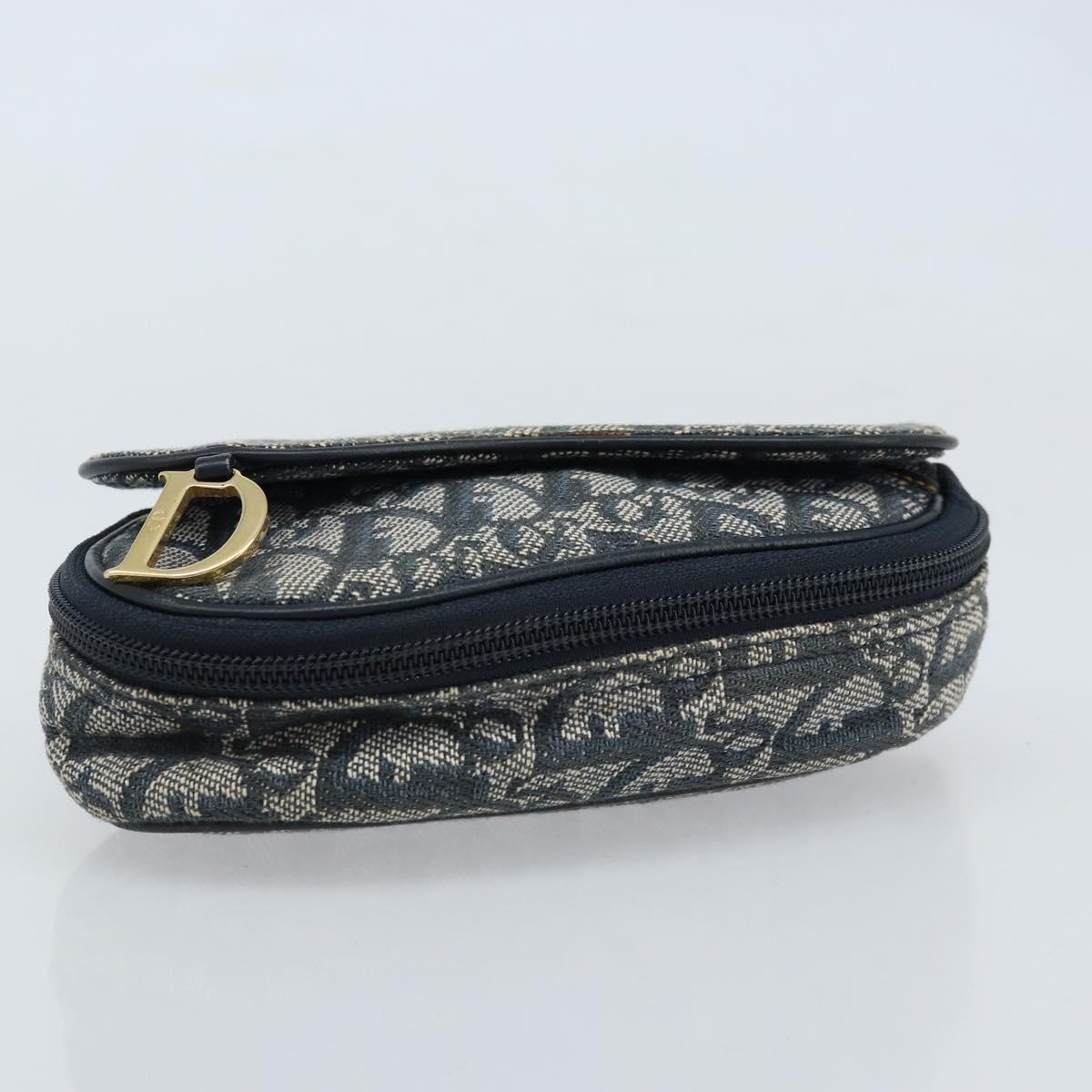 Christian Dior Trotter Canvas Saddle Pouch Navy Gold Auth 173140