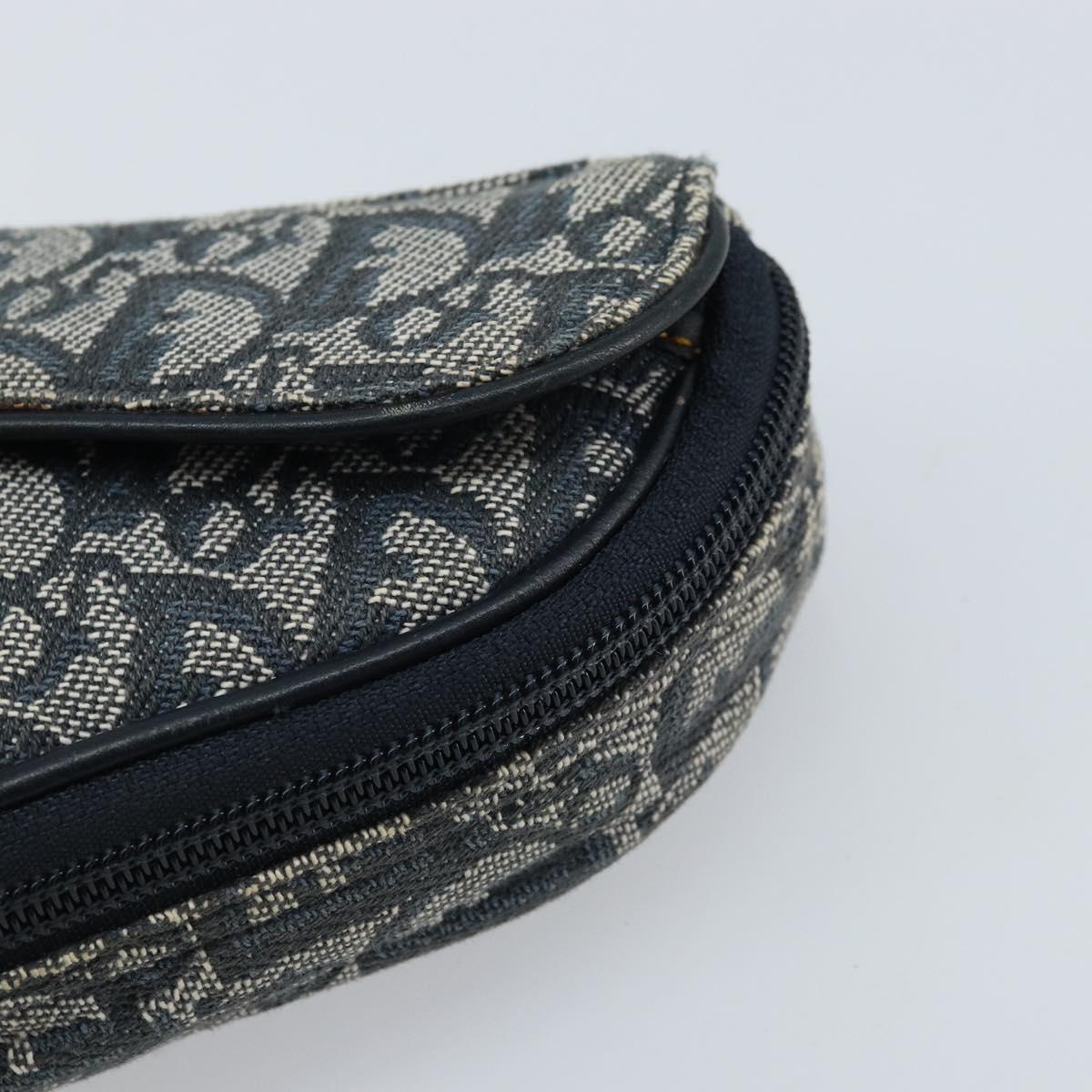 Christian Dior Trotter Canvas Saddle Pouch Navy Gold Auth 173140