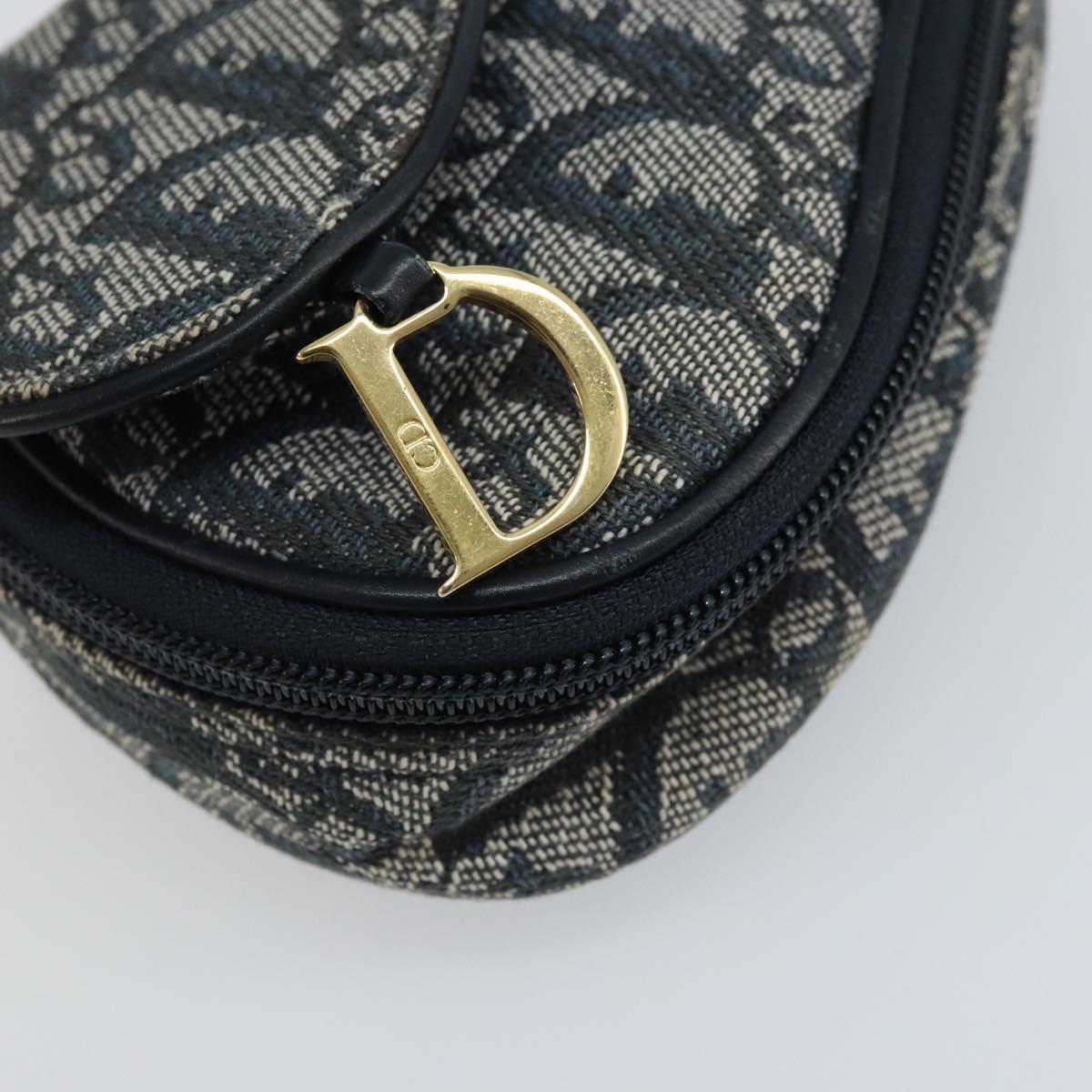 Christian Dior Trotter Canvas Saddle Pouch Navy Gold Auth 173140