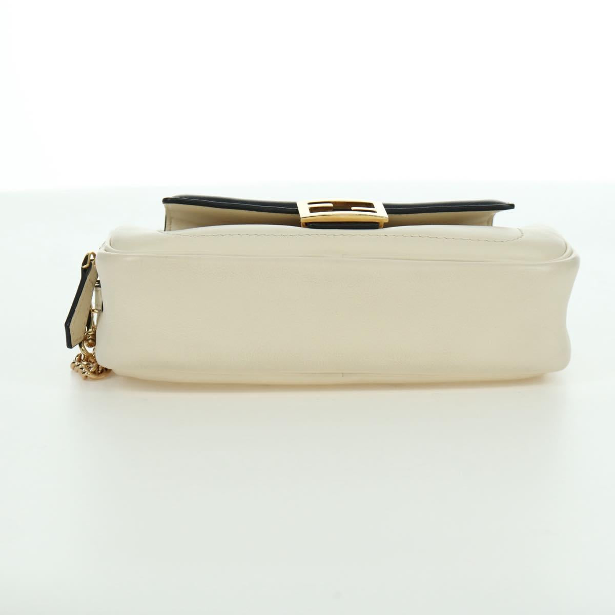 FENDI Easy Baguette Chain Shoulder Bag Leather Ivory Gold Auth 173156M