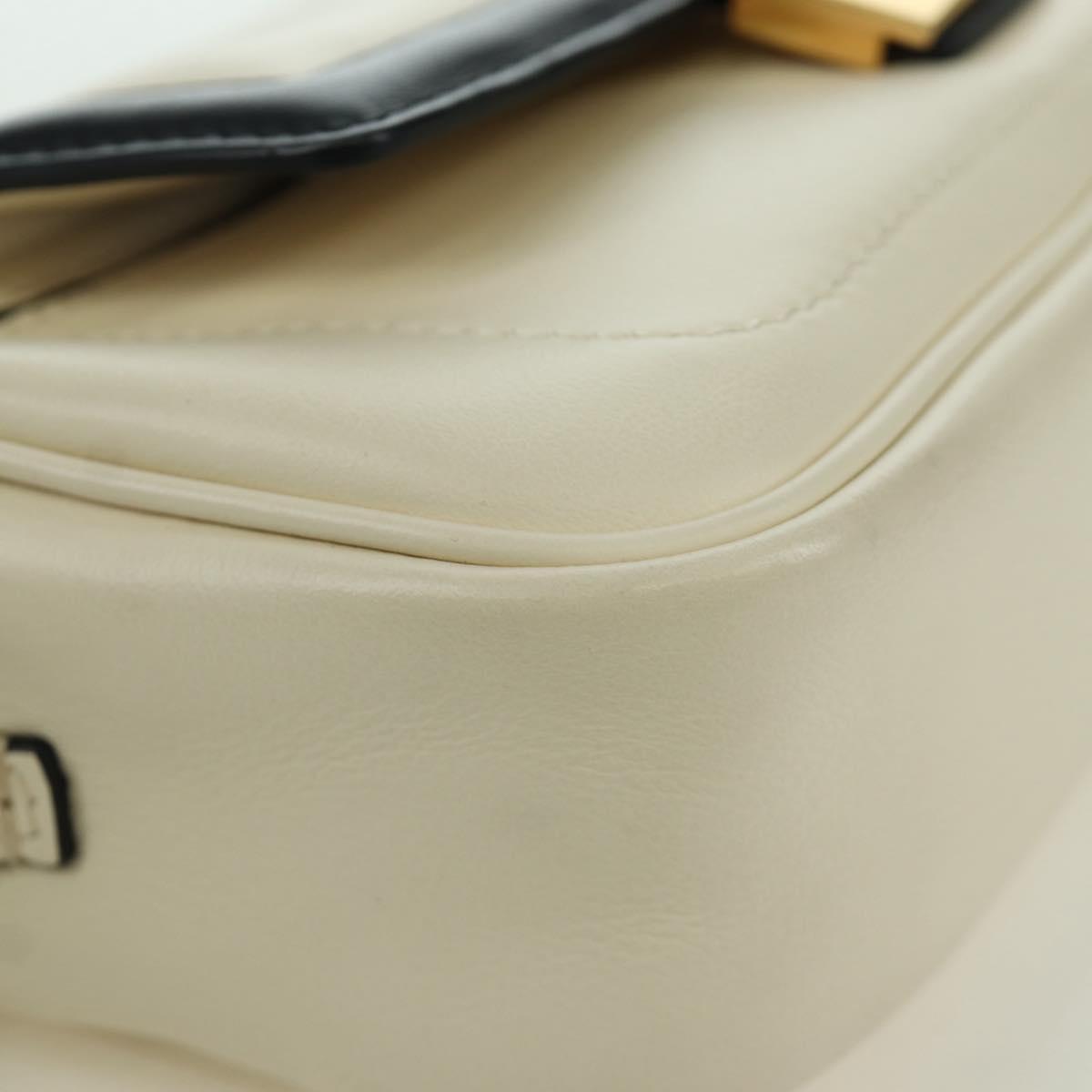 FENDI Easy Baguette Chain Shoulder Bag Leather Ivory Gold Auth 173156M