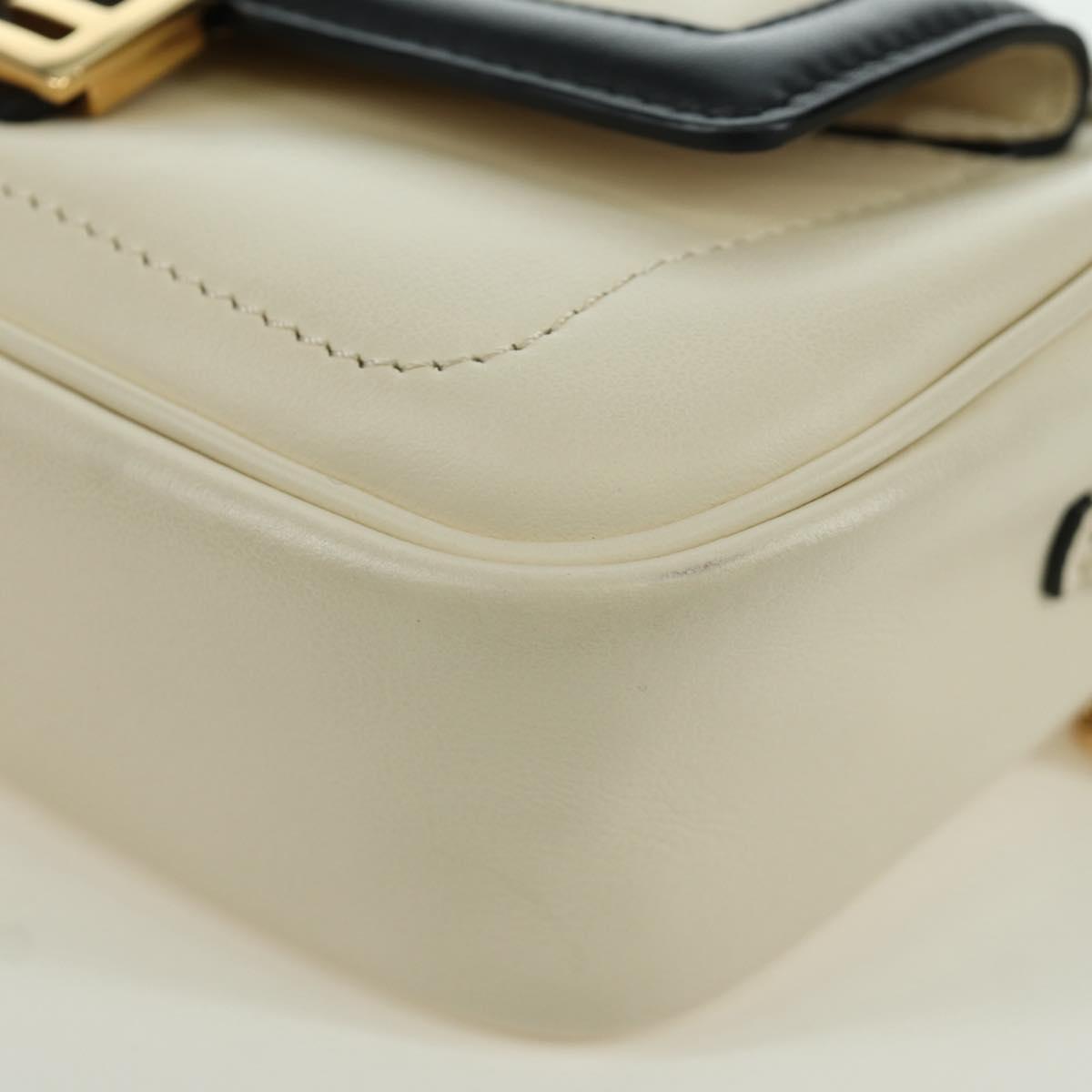 FENDI Easy Baguette Chain Shoulder Bag Leather Ivory Gold Auth 173156M