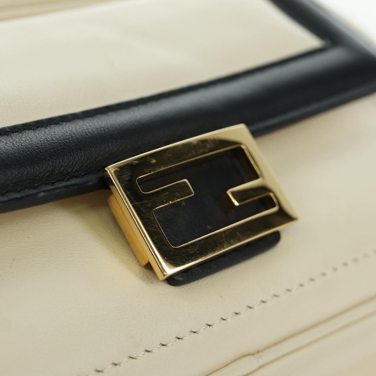 FENDI Easy Baguette Chain Shoulder Bag Leather Ivory Gold Auth 173156M