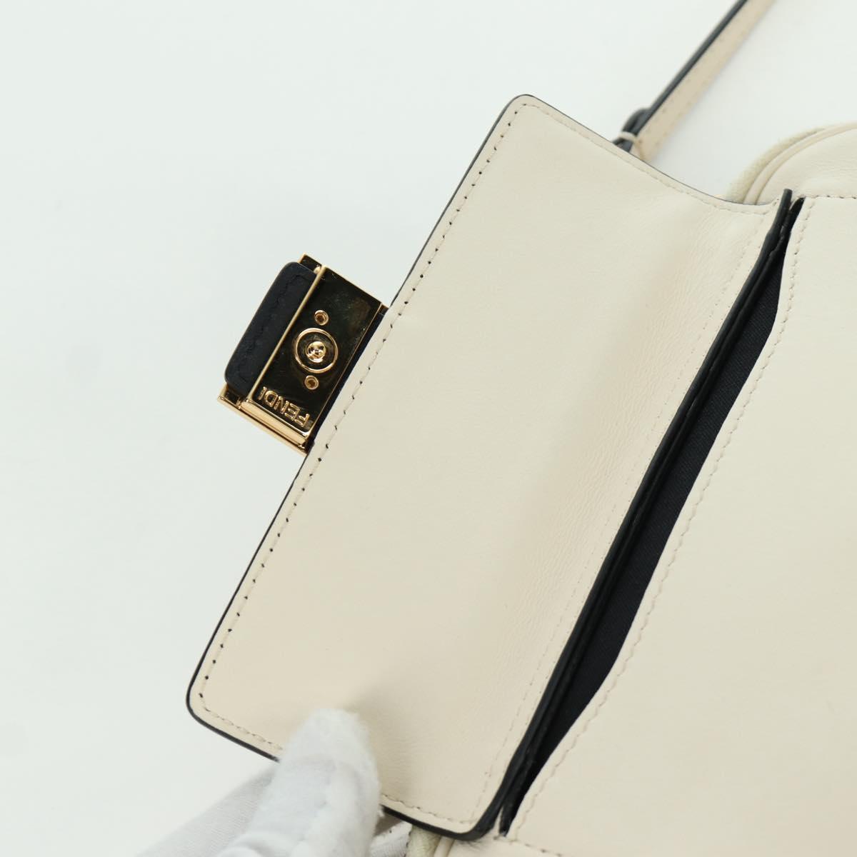 FENDI Easy Baguette Chain Shoulder Bag Leather Ivory Gold Auth 173156M