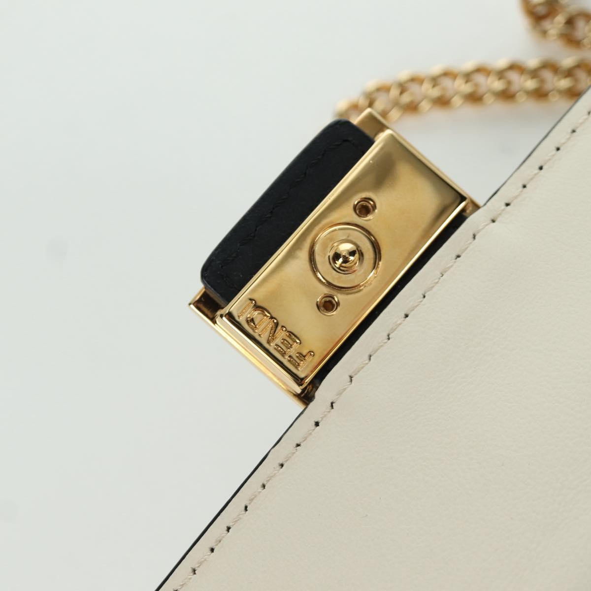 FENDI Easy Baguette Chain Shoulder Bag Leather Ivory Gold Auth 173156M